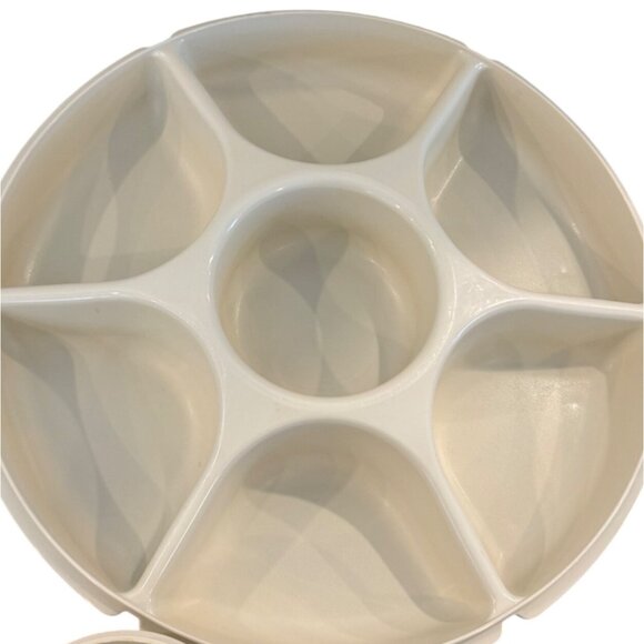vintage Tupperware Round Relish Tray Beige 14-Inch Divided Serving Platter With - Picture 8 of 8